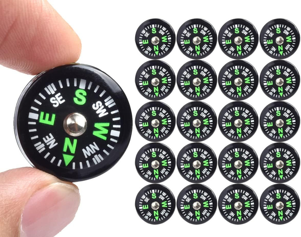 20 Pack Button Compass Mini Pocket Oil Filled for Kids 20mm Black