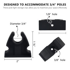 UPTTHOW 2Pcs Rubber Pole Light Storage Clips for Boat to Hold 3/4 black