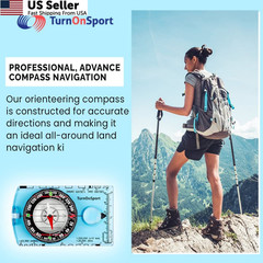 TurnOnSport Orienteering Compass – Advanced Scout for Green Orange
