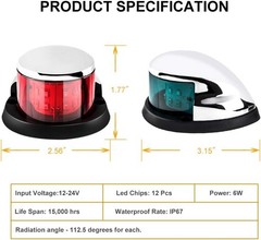 Boat Navigation Light Red and Green LED Marine Bow for Pontoon Small Silver