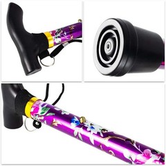 Folding Walking Cane Adjustable 32-37″ Purple Floral Aluminum Lightweight Stick