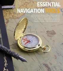 Golden Antique Brass Compass Keychain – Waterproof Pocket Compass for Kids, 1