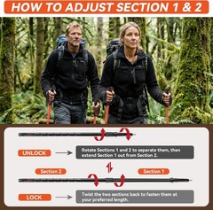 Lightweight Aluminum Trekking Poles for Hiking – 2 Pack Adjustable Collapsible