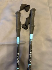 Pair Carbon Adjustable Trekking Poles Black Blue Foam Grip Wrist Straps