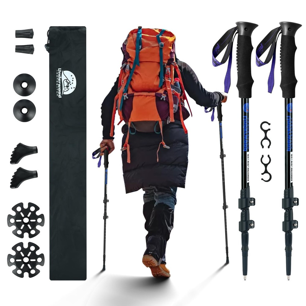 Underwood Aggregator Collapsible Trekking Poles, Adjustable 24-53″, Black,