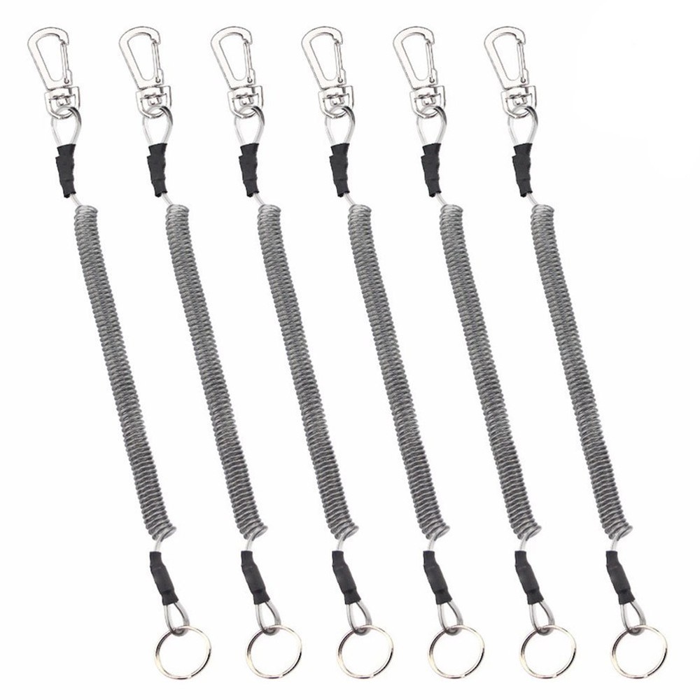 6Pcs Durable Fishing Lanyards Retractable Elastic Ropes Grey PU Material