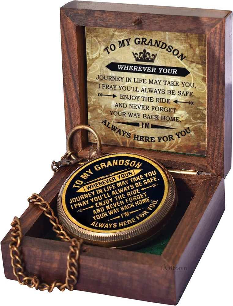 Gift for Grandson Brass Compass Engraved Quote | Memory Present to My Grandson