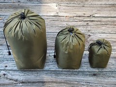 Lightweight 3-pk OD Green 40D Ripstop Waterproof Sil-Nylon Stuffsacks COMBO