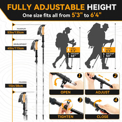 Collapsible Trekking Poles for Hiking – Lightweight Adjustable Aluminum Folding