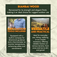 Natural Wood Walking Stick – ‎WS62 Compass and Thermometer