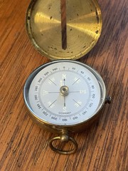 Vintage German Made Hinged Brass Encased Compass Glass Face Needle Lock Switch