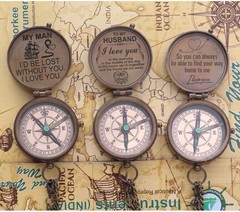 RII to My Husband I Love You, Brass Compass Engraved Gifts for Men, Bronze Gi…
