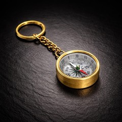 Vintage Brass Compass Keychain, Gold Finish, 11 cm, Travel & Hiking Accessory