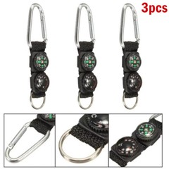 3x Mini Compass Thermometer Outdoor Camping Survival Keychain Carabiner Kits