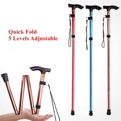 Folding Walking Cane Adjustable Trekking Pole Hiking Stick Elderly Black