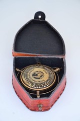 Handmade Antique Brass London Push-Button Compass with Leather Case
