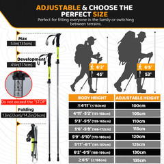 2 Packs Collapsible Trekking Poles Walking Sticks with Quick Lock Lightweight
