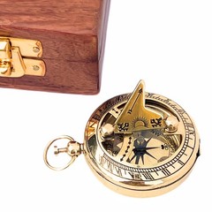 Marine Sundial Compass With Nautical Solid Wooden Box Vintage Brass Ship Navigat