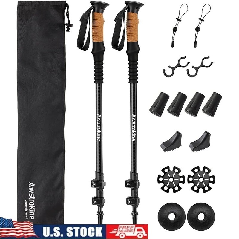 Ultra Lightweight Carbon Fiber Trekking Poles Durable 3K Travel Hiking Equipment