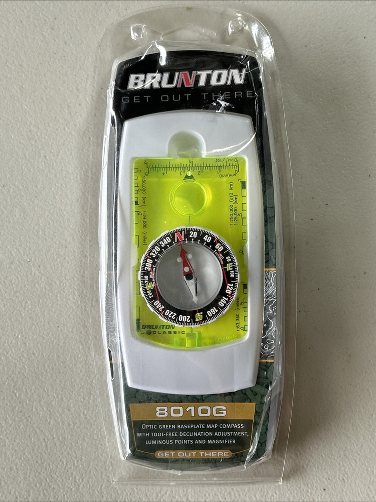 Brunton 8010G Optic Green Baseplate Map Compass Luminous Points Magnifier Tool F