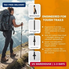 3K Carbon Fiber Trekking Poles, Collapsible Set of 2 Lightweight Adjustable Hiki