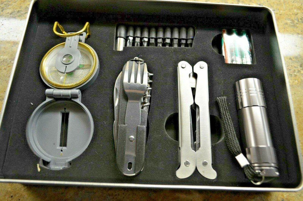 Multi-Function Compass Kit SURVIVAL-CAMPING- HIKING-OUTDOOR in Tin Case