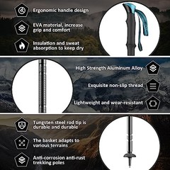 Tactical Walking Stick 15 in 1 Hiking Pole Adjustable 32-53 Inches Camping