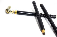 Luxuriously Crafted Wooden Walking Stick w/ Stunning Brass Handle – Black Matte
