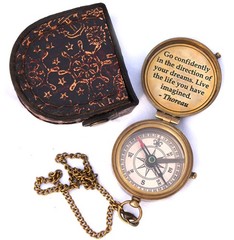 Solid Brass Thoreau Quote Engraved Compass Wooden Box Camping Graduation Gift