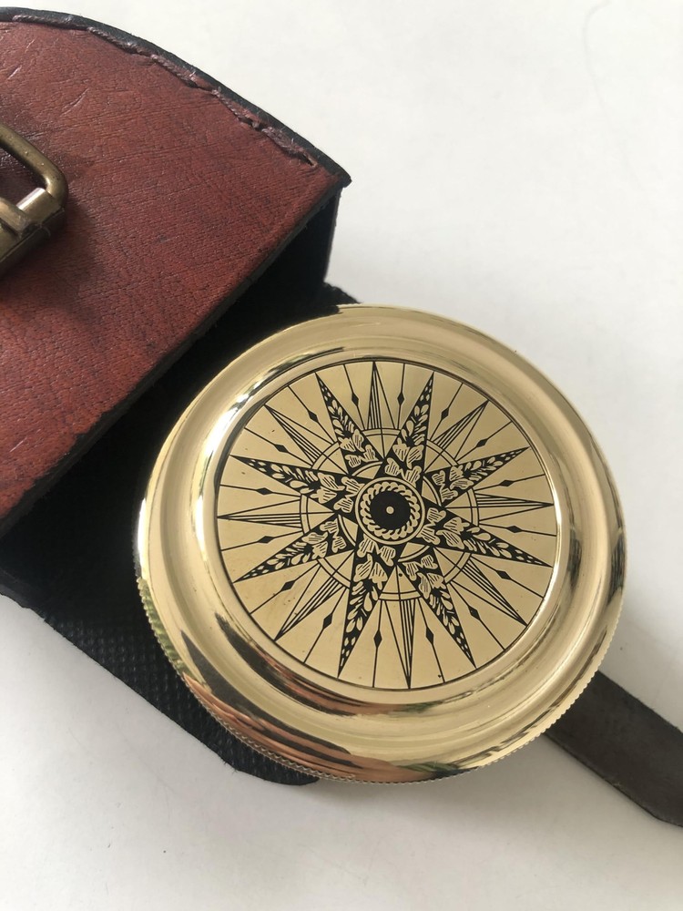 Engraved Brass Compass Robert Frost Poem Leather Case Romantic Gift Wedding