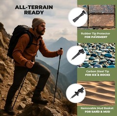 Qunature Ultra-Light 3-Section Trekking Pole Aluminum Sticks with Quick Lock 53″