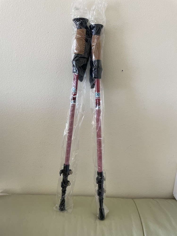 A new pair of hiking sticks, with cork hand grips that absorb sweat,
