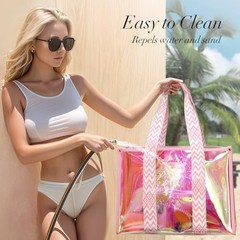Waterproof Beach Bags for Women – Iridescent Jelly Tote Bag | Iridescent Pink