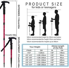 Aluminum Alloy Retractable Trekking Pole for Hiking, 1 Pair