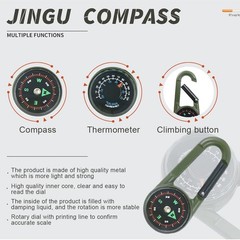 Compass With Carabiner Hook Thermometer Multifunctional Portable Metal Carabi…