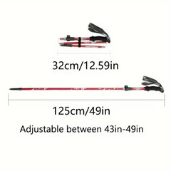 US Stock red Five section folding folding trekking pole for hiking and walking