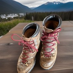 Vasque Vintage Brown Leather Lace-Up Hiking Boots w/ Red/Black Laces, Lug Sole