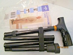 Folding WALKING CANE Adj. Height Contour Handle Support to 250 lbs Hike Walk