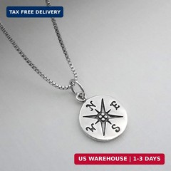 Small Compass Necklace Sterling Silver, Go Confidently in the Direction of Your