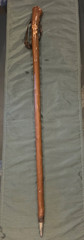Vintage Handmade Polished Wood German Hiking Stick W/ Metal Bottom Stake & Leath