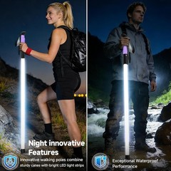LED Illuminated Hard Hiking Pole with USB Charging, 2-in-1 Function, 2 Pack
