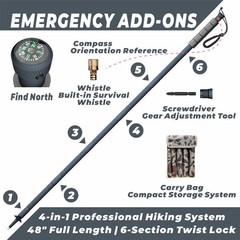 48″ Modular Aluminum Tactical Hiking Stick – 6-Piece Walking Stick with Compa…
