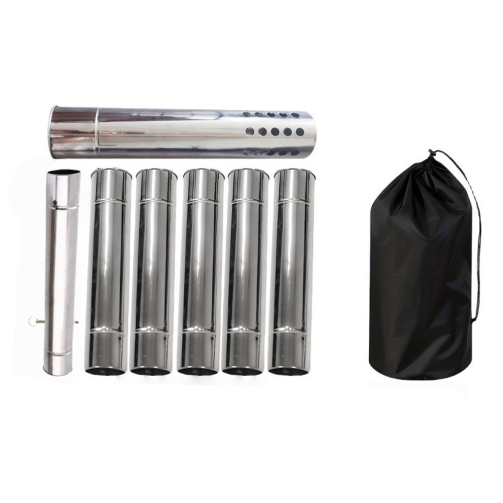 Outdoor Camping Stove Chimney Pipe Set 7 Pieces Wood Stove Compatible 6cm Dia
