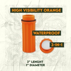 Orange Waterproof Match Storage Box with Firestarter and Signaling Mirror