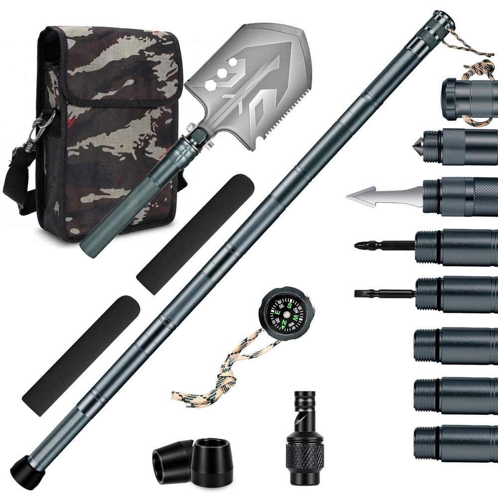 Heavy Duty Outdoor Hiking Stick, Foldable Camp Shovel Included, Aluminum Mult…