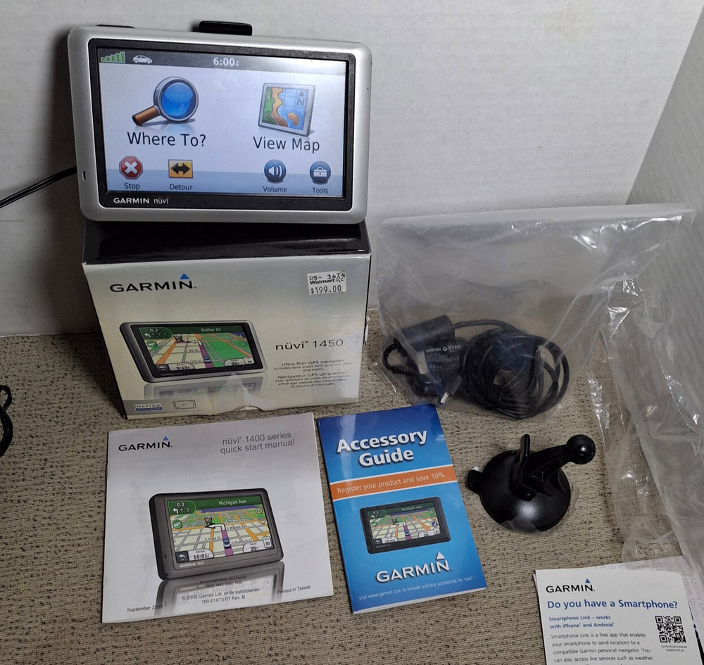 Garmin Nüvi 1450 Auto GPS – Bundle 12v Charging Cable New Suction Base/See Video