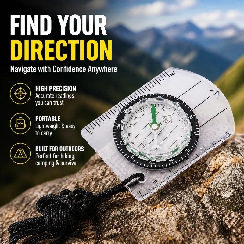 Portable Camping Compass with Scale Ruler High Precision Hiking Survival Compass