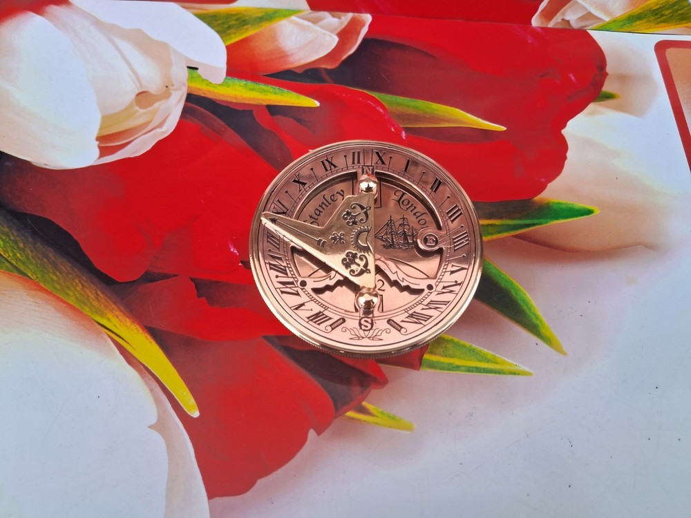 Solid Brass Sundial Compass With Engraved Sundial Compass Item.