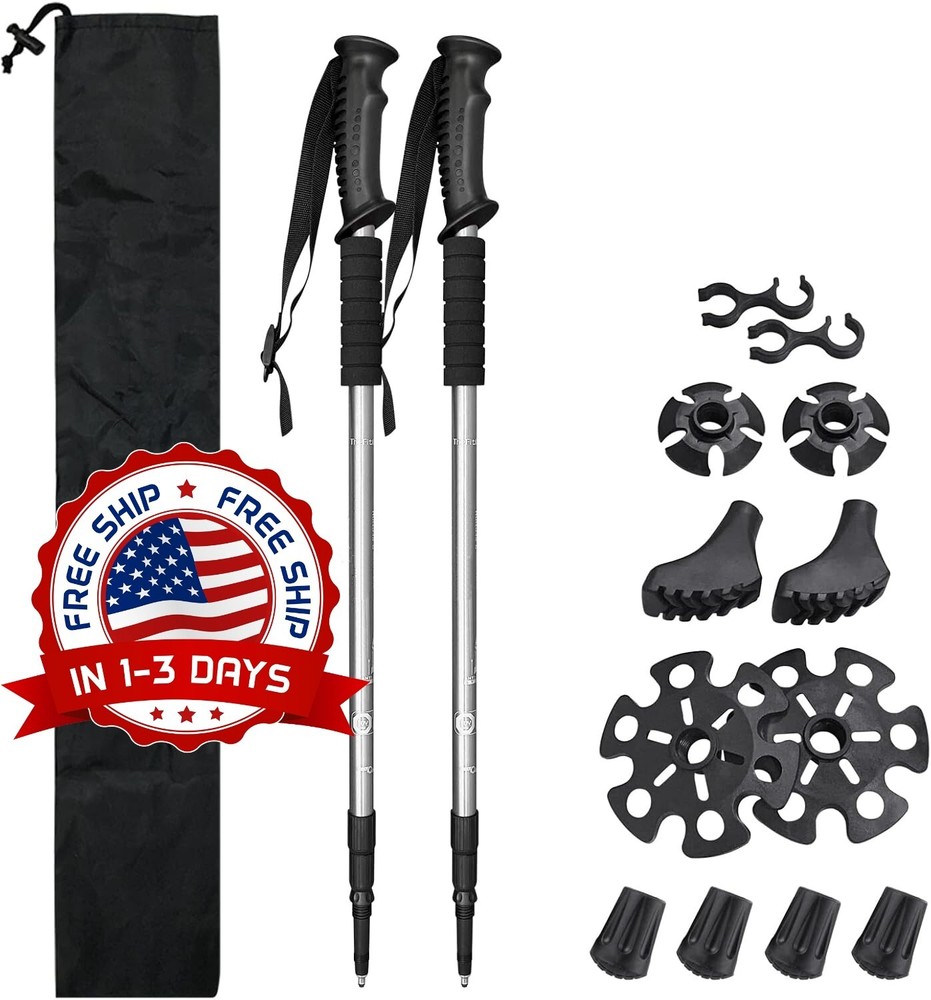 2PCS Bastones Plegables Senderismo Bloqueo Rápid Ajustable De Antichoque NEW US.