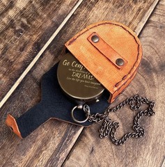 Engraved Brass Compass Gift For Son From Mom Inspirational Leather Case